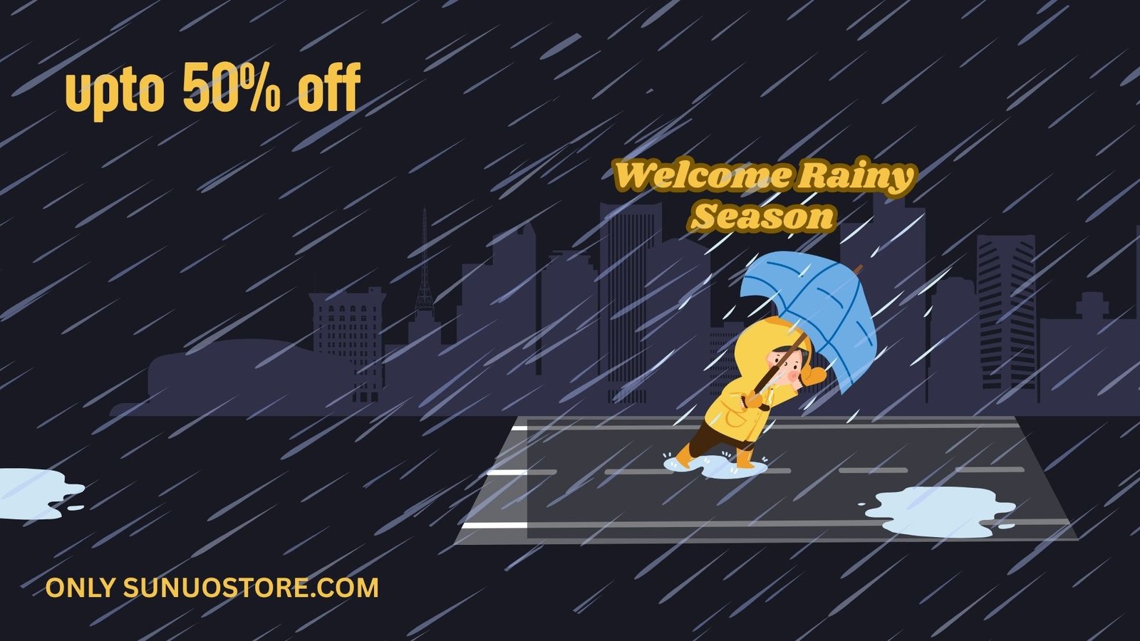 Navy and Yellow Illustration Welcome Rainy Season Instagram Post